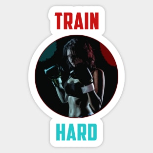 train hard boxing girl comic design Sticker